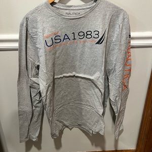 Nautica Gray Long Sleeve Sailing Logo on Front and Sleeve